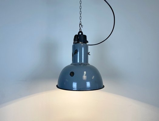 Bauhaus Industrial Grey Enamel Ceiling Lamp, 1930s-CGF-870405