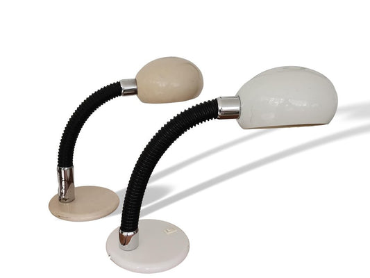 Bauhaus Italian Industrial White and Cream Desk Lamps, 1960s Set of 2