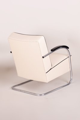 Bauhaus Ivory Tubular Armchair in Leather from Mücke-Melder, 1930s-WHY-1768653