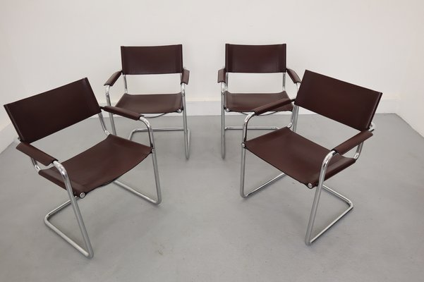 Bauhaus Leather Model MG5 Cantilever Chairs by Centro Studi for Matteo Grassi, 1970, Set of 4-JWH-1028324