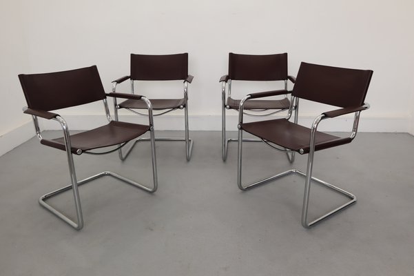 Bauhaus Leather Model MG5 Cantilever Chairs by Centro Studi for Matteo Grassi, 1970, Set of 4-JWH-1028324