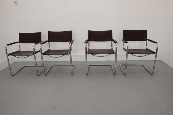 Bauhaus Leather Model MG5 Cantilever Chairs by Centro Studi for Matteo Grassi, 1970, Set of 4-JWH-1028324