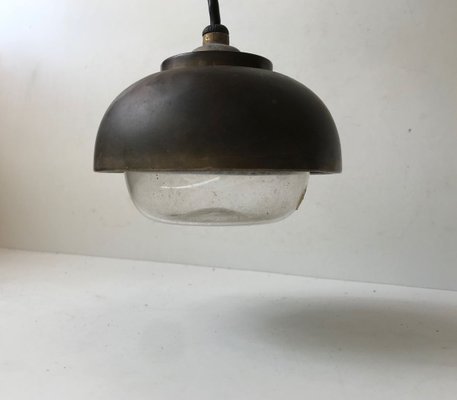 Bauhaus Nautical Brass and Glass Ceiling Lamp, 1930s-LCR-729507