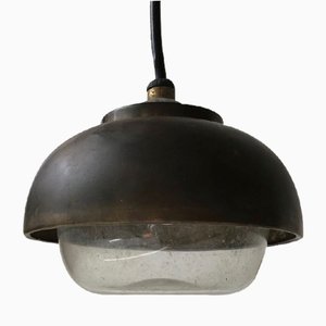 Bauhaus Nautical Brass and Glass Ceiling Lamp, 1930s-LCR-729507