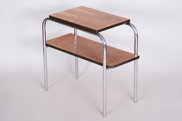 Bauhaus Oak and Chrome-Plated Steel Side Table attributed to Hynek Gottwald, 1930s-WHY-1767508