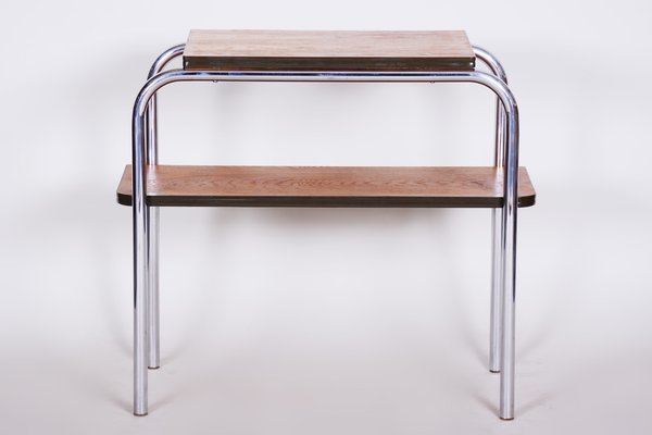 Bauhaus Oak and Chrome-Plated Steel Side Table attributed to Hynek Gottwald, 1930s-WHY-1767508