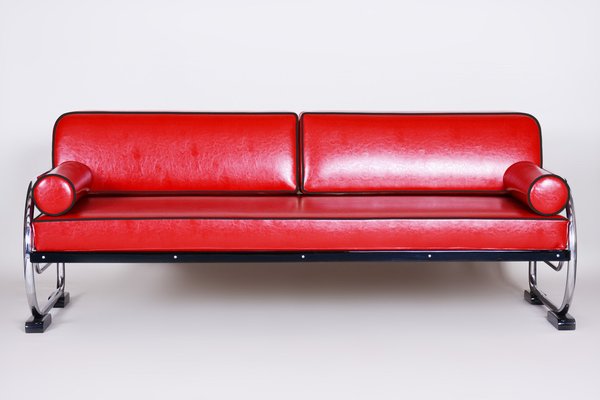 Bauhaus Red Chrome-Plated Tubular Steel Sofa attributed to Robert Slezák, 1930s-WHY-1768383