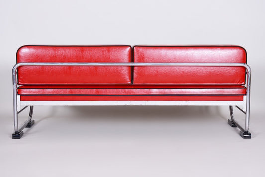 Bauhaus Red Chrome-Plated Tubular Steel Sofa attributed to Robert Slezák, 1930s