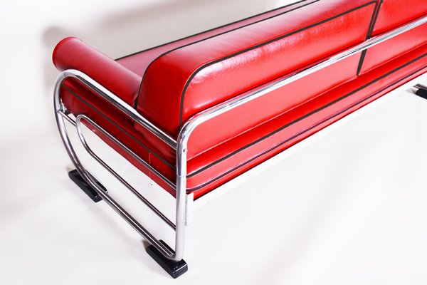 Bauhaus Red Chrome-Plated Tubular Steel Sofa attributed to Robert Slezák, 1930s-WHY-1768383