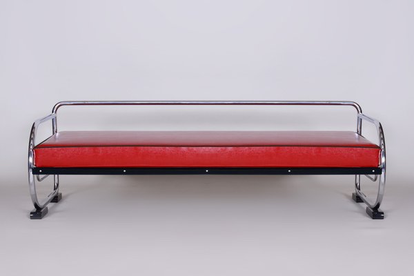 Bauhaus Red Chrome-Plated Tubular Steel Sofa attributed to Robert Slezák, 1930s-WHY-1768383