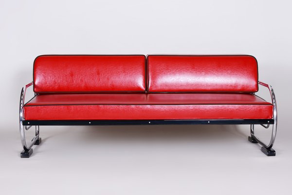 Bauhaus Red Chrome-Plated Tubular Steel Sofa attributed to Robert Slezák, 1930s-WHY-1768383