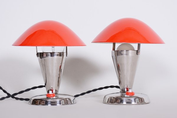 Bauhaus Red Chrome Table Lamps attributed to Napako, 1930s, Set of 2-WHY-1767470