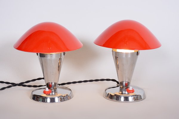 Bauhaus Red Chrome Table Lamps attributed to Napako, 1930s, Set of 2-WHY-1767470