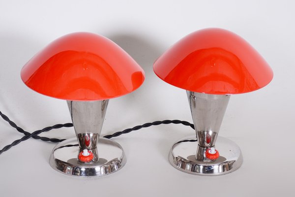 Bauhaus Red Chrome Table Lamps attributed to Napako, 1930s, Set of 2-WHY-1767470