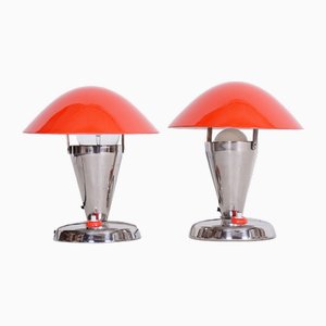 Bauhaus Red Chrome Table Lamps attributed to Napako, 1930s, Set of 2-WHY-1767470