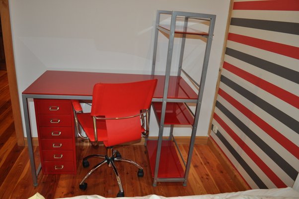 Bauhaus Red Desk, Chair & Metal Cabinet, Set of 3-OXJ-1317664