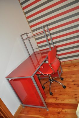 Bauhaus Red Desk, Chair & Metal Cabinet, Set of 3-OXJ-1317664