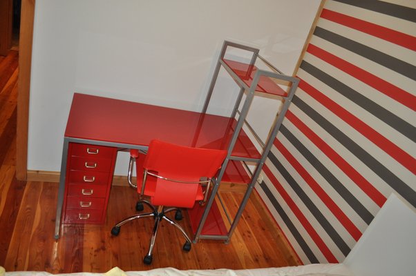 Bauhaus Red Desk, Chair & Metal Cabinet, Set of 3-OXJ-1317664