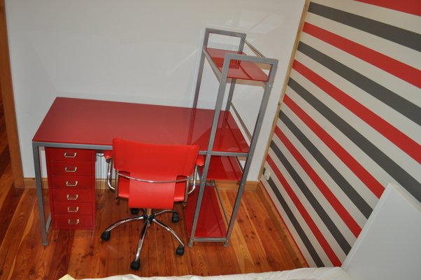 Bauhaus Red Desk, Chair & Metal Cabinet, Set of 3-OXJ-1317664