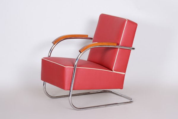 Bauhaus Red Tubular Cantilever Armchair from Mücke-Melder, 1930s-WHY-1768678