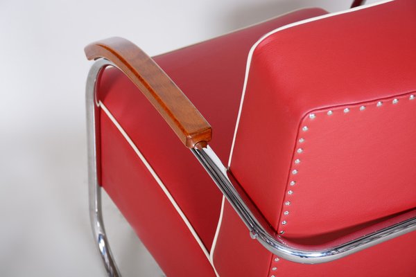 Bauhaus Red Tubular Cantilever Armchair from Mücke-Melder, 1930s-WHY-1768678