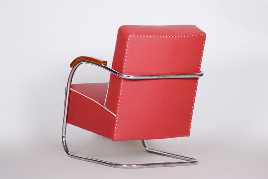 Bauhaus Red Tubular Cantilever Armchair from Mücke-Melder, 1930s