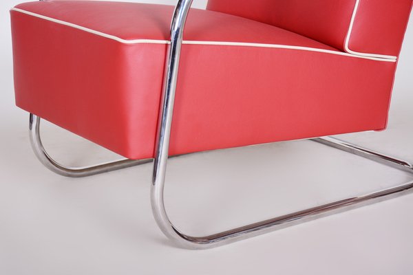 Bauhaus Red Tubular Cantilever Armchair from Mücke-Melder, 1930s-WHY-1768678