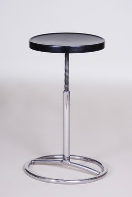 Bauhaus Round Black Piano Stool in Chrome-Plated Steel & Lacquered Wood, Czech, 1930s-WHY-1778080