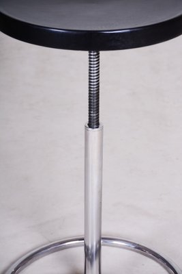 Bauhaus Round Black Piano Stool in Chrome-Plated Steel & Lacquered Wood, Czech, 1930s-WHY-1778080