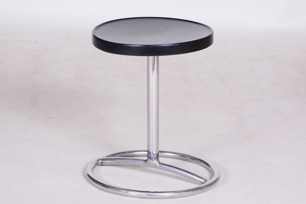 Bauhaus Round Black Piano Stool in Chrome-Plated Steel & Lacquered Wood, Czech, 1930s-WHY-1778080