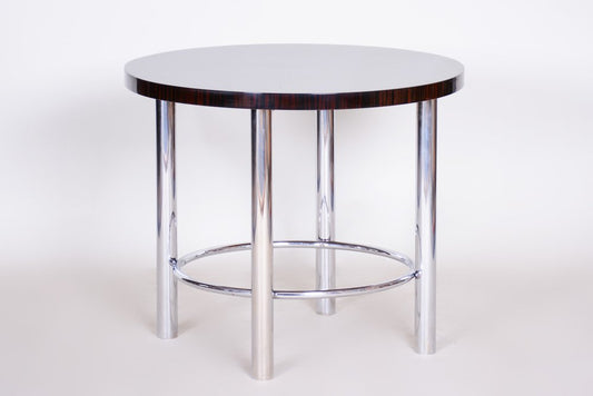 Bauhaus Round Table in Macassar and Chrome-Plated Steel attributed to Mücke Melder, Former Czechoslovakia, 1930s