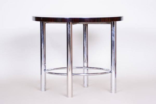 Bauhaus Round Table in Macassar and Chrome-Plated Steel attributed to Mücke Melder, Former Czechoslovakia, 1930s-WHY-1768684