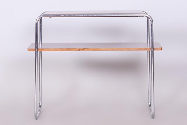 Bauhaus Side Table, Hynek Gottwald, Walnut, Chrome, Czechia, 1930s-WHY-1734488