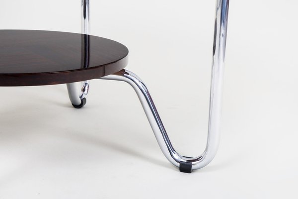 Bauhaus Side Table in Chrome-Plated Steel attributed to Kovona, Macassar, Czech, 1950s-WHY-1776746