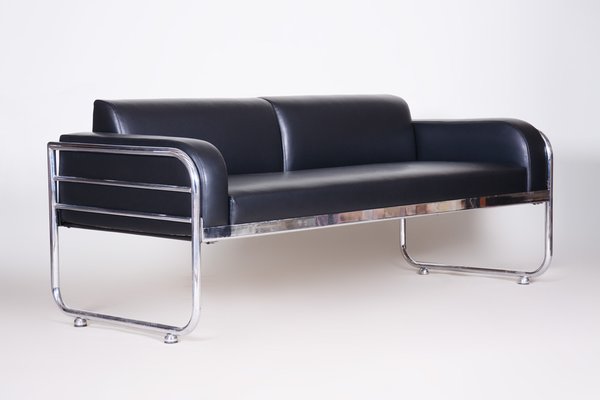 Bauhaus Sofa in Chrome-Plated Steel and Leather by Vichr a Spol, Former Czechoslovakia, 1930s-WHY-1776735