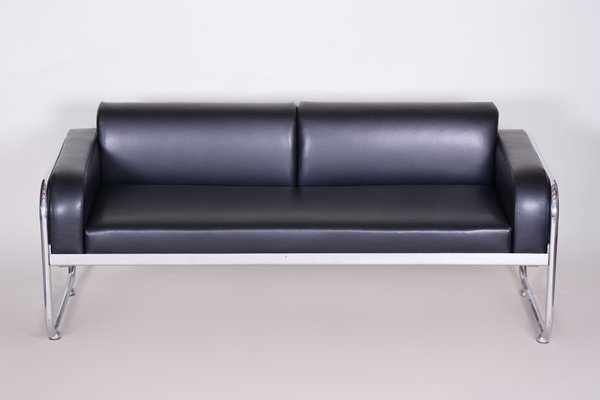 Bauhaus Sofa in Chrome-Plated Steel and Leather by Vichr a Spol, Former Czechoslovakia, 1930s-WHY-1776735