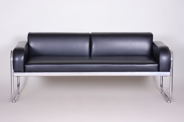 Bauhaus Sofa in Chrome-Plated Steel and Leather by Vichr a Spol, Former Czechoslovakia, 1930s-WHY-1776735