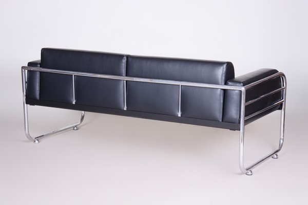 Bauhaus Sofa in Chrome-Plated Steel and Leather by Vichr a Spol, Former Czechoslovakia, 1930s-WHY-1776735