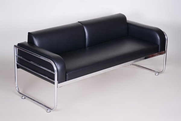 Bauhaus Sofa in Chrome-Plated Steel and Leather by Vichr a Spol, Former Czechoslovakia, 1930s-WHY-1776735