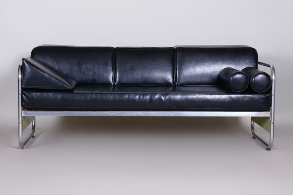 Bauhaus Sofa in Chrome-Plated Steel & High Quality Leather by Vichr a Spoly, Czech, 1930s-WHY-1776764