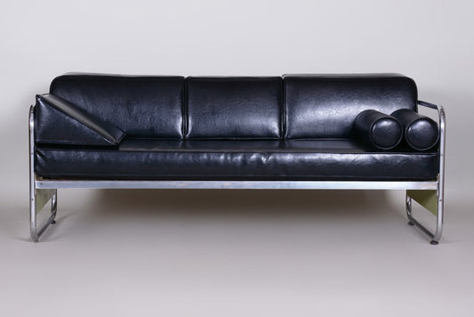 Bauhaus Sofa in Chrome-Plated Steel & High Quality Leather by Vichr a Spoly, Czech, 1930s