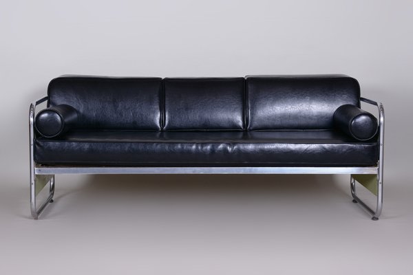 Bauhaus Sofa in Chrome-Plated Steel & High Quality Leather by Vichr a Spoly, Czech, 1930s-WHY-1776764