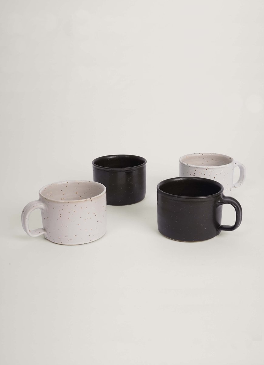 Bauhaus Stoneware Ceramic Cups by Eliza Helmerich for R.EH, Set of 4