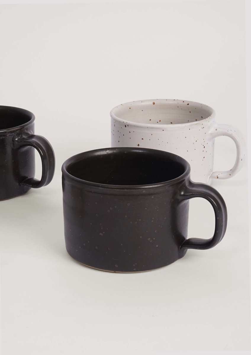 Bauhaus Stoneware Ceramic Cups by Eliza Helmerich for R.EH, Set of 4