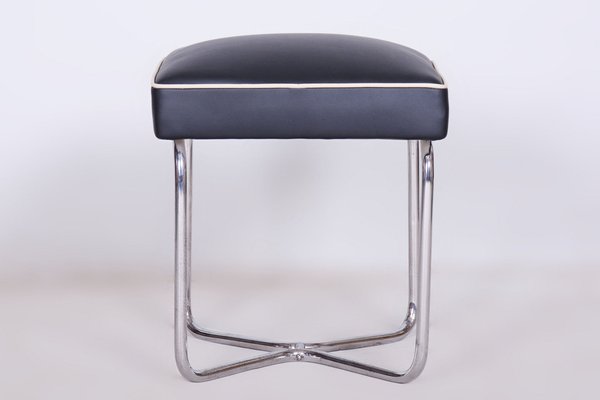 Bauhaus Stool in Chrome & Leather attributed to Marcel Breuer for Mücke Melder, Czechia, 1930s-WHY-1705679