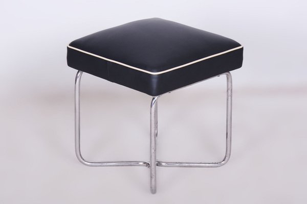 Bauhaus Stool in Chrome & Leather attributed to Marcel Breuer for Mücke Melder, Czechia, 1930s-WHY-1705679