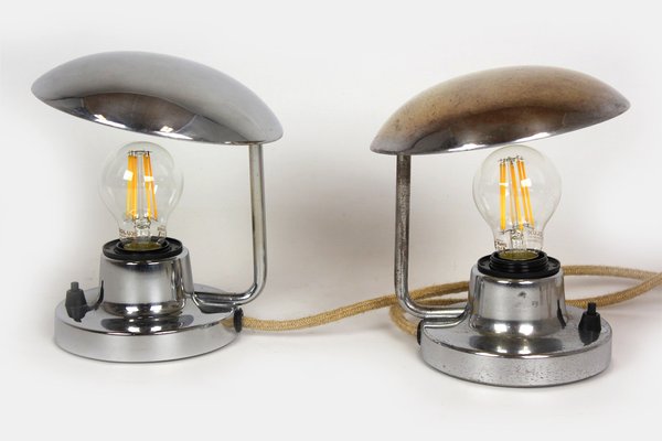 Bauhaus Style Chrome Table Lamps from Napako, 1940s, Set of 2-WVS-1791705