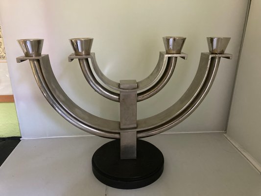 Bauhaus Style Machine Age 4-Light Candlestick on Black Plastic Base, USA, 1930s-XHV-1105353