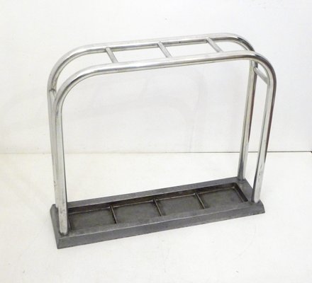 Bauhaus Style Modernist Umbrella Stand in Chromed Aluminum Tubular Metal, 1950s-RNR-2034768