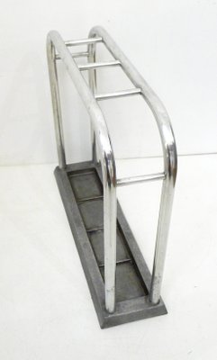 Bauhaus Style Modernist Umbrella Stand in Chromed Aluminum Tubular Metal, 1950s-RNR-2034768